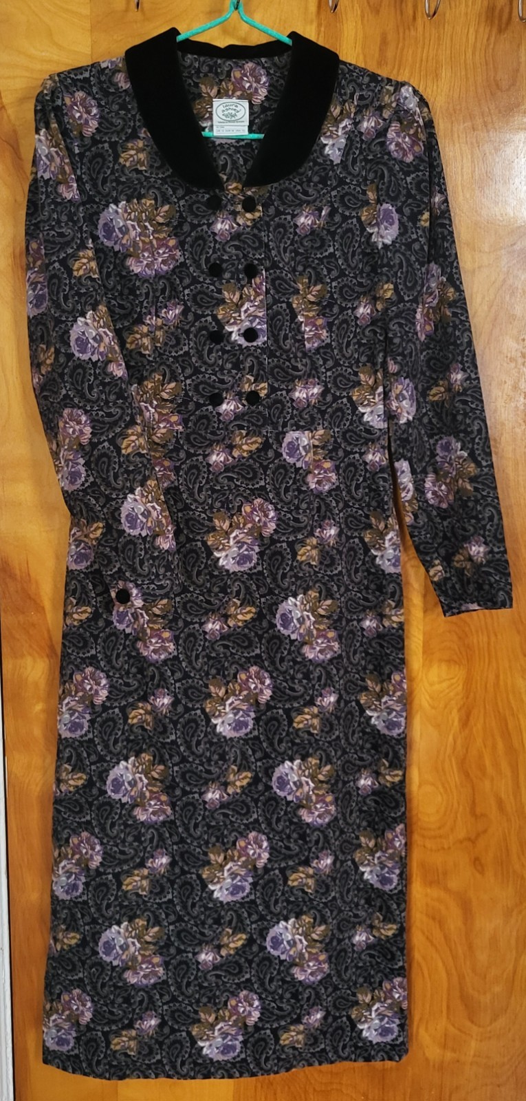 Vintage Laura Ashley Corduroy Dress – Grey-Purple Paisley, Size 10 (S-M / 8-8P)