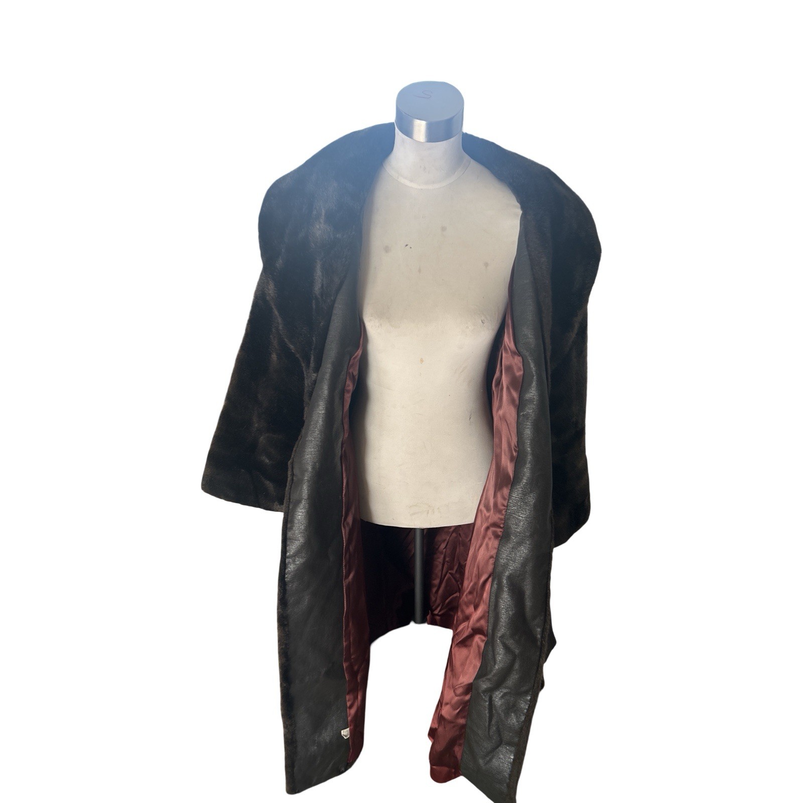 Vintage 70s Belted Faux Mink Fur Coat | SZ L Dark Chocolate Brown Union Made