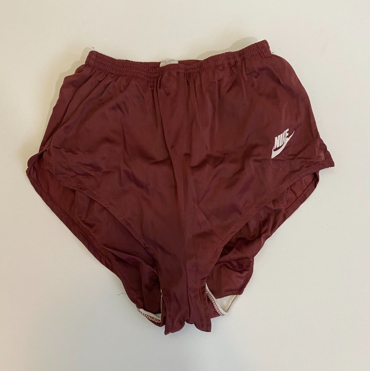 Vintage 70s 80s Nike High Cut Running Shorts Size Medium Burgundy Elastic Waist