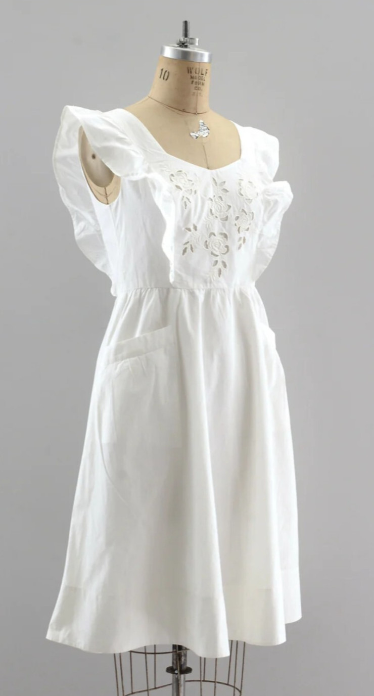NWOT French Connection White 100% Cotton Pinafore Style Sundress w/cutout detail