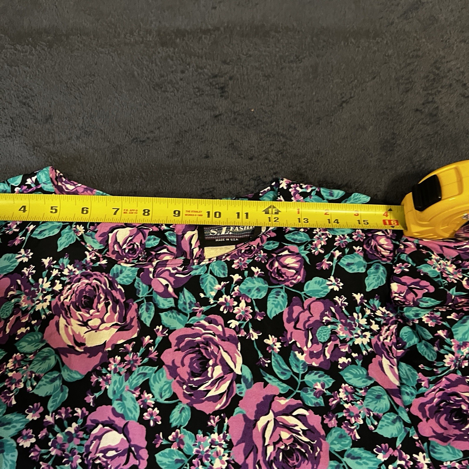 SL Fashions Vtg 90s Floral Belted Pleated Puff Sleeve Fit&Flare Maxi Dress 12