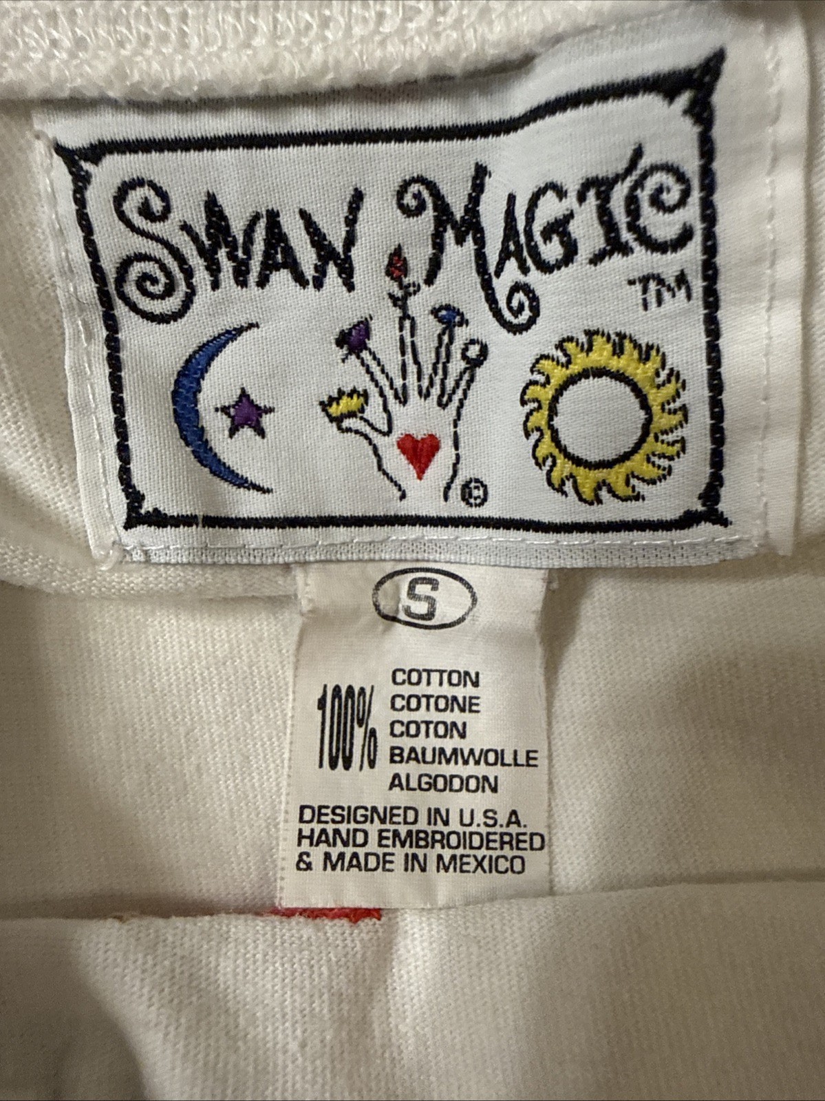 VTG 90s Swan Magic Hand Embroidered Shirt Sz Small Dog Party