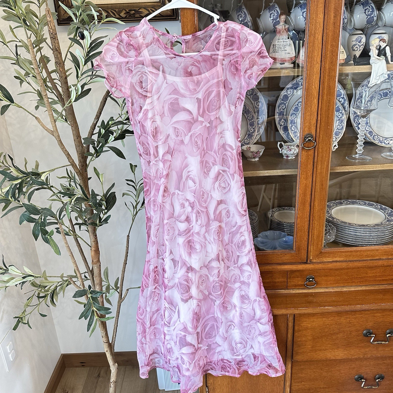 VTG 90’s Girls Storybook Heirlooms Pink Rose Maxi Dress Short Sleeve 7/8 Wedding