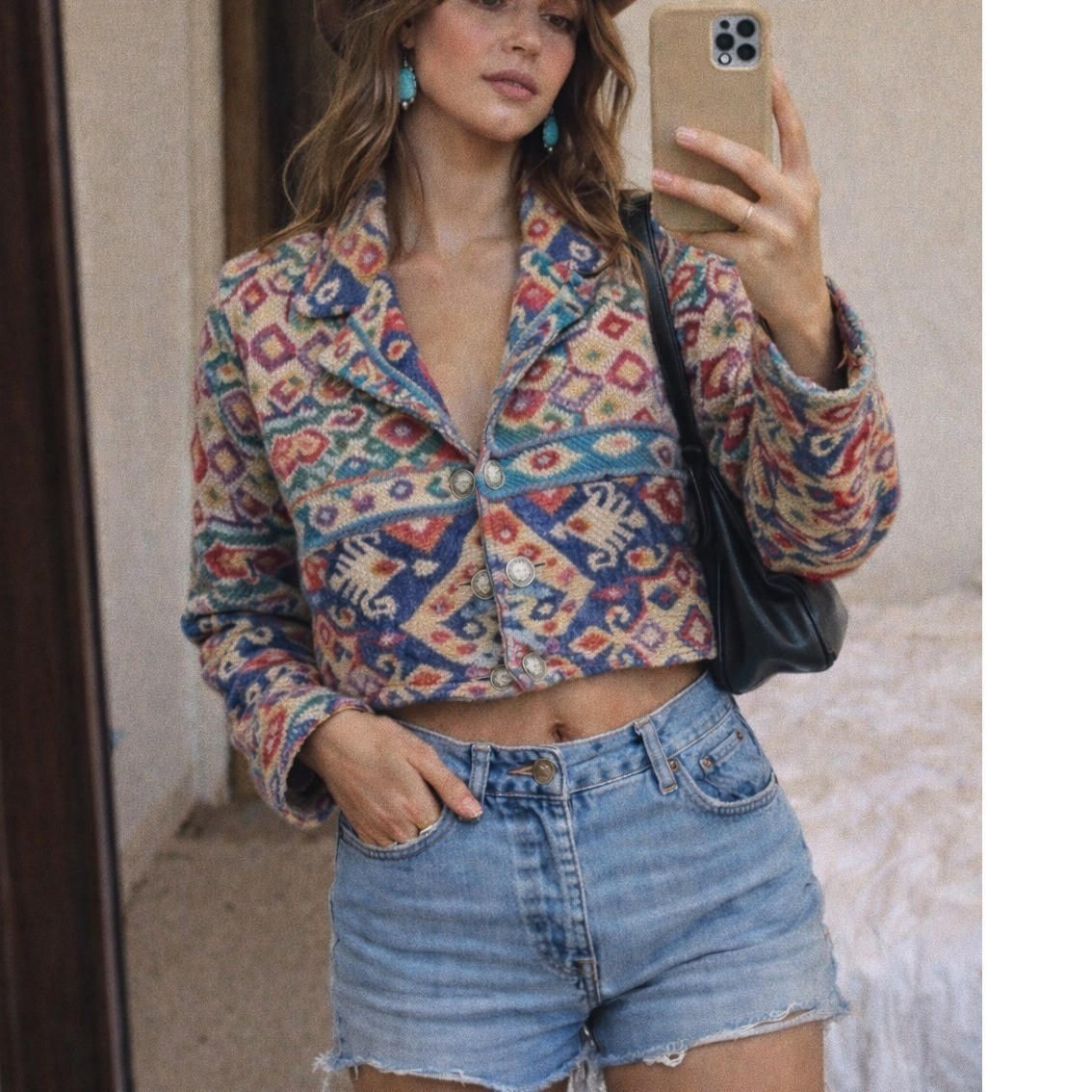 Vintage Paint Pony Cropped Tapestry Jacket Southwestern Cotton Woven- Medium