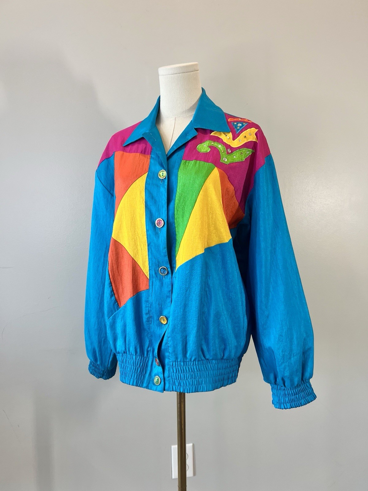 Vintage 1980s Colorblock Winderbreaker Retro Colorful Jacket Small Medium