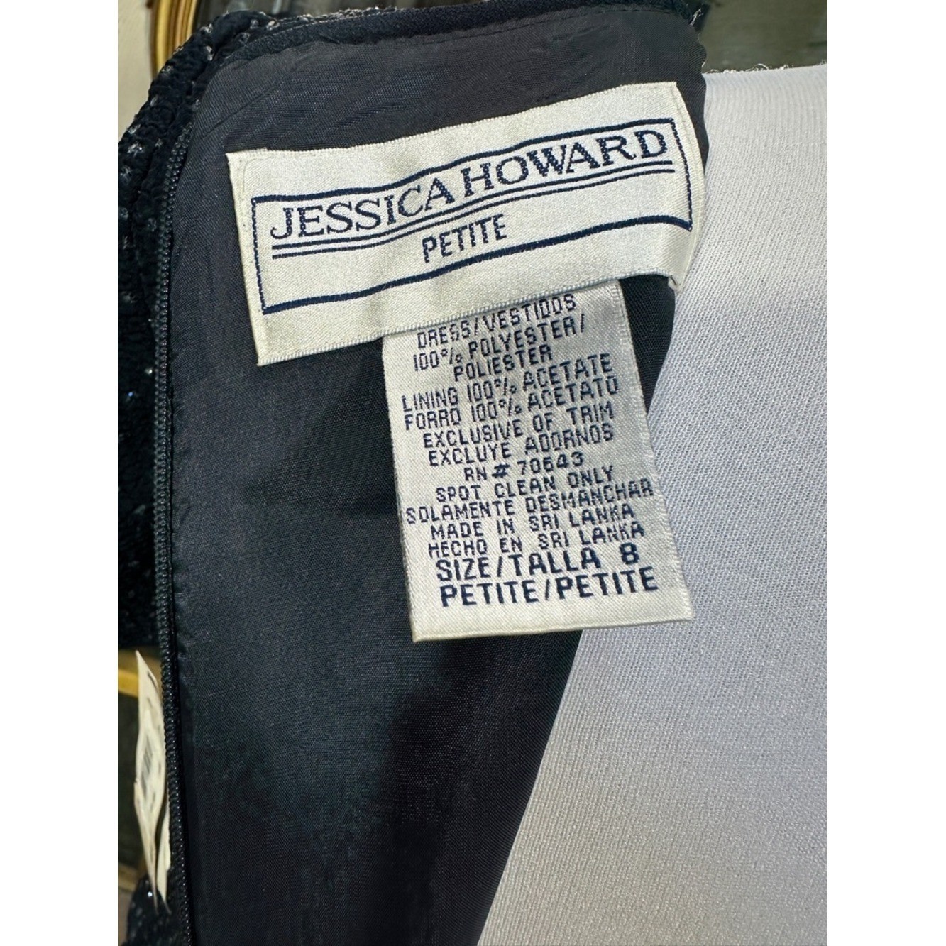Jessica Howard Dress Size 8 Petite Vintage Navy Sequin Evening 90s Luxe