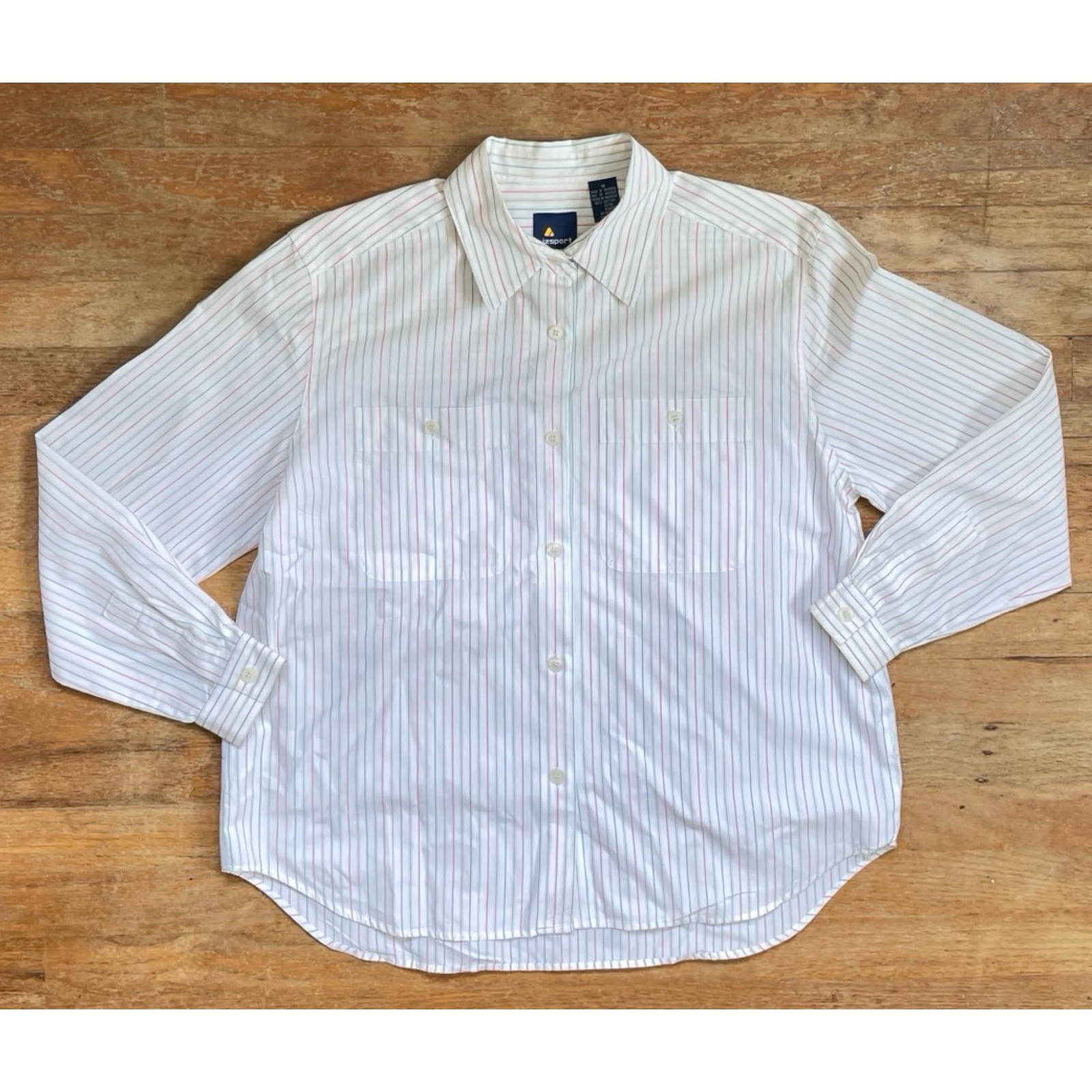 Vintage Colorful Pinstripe Blouse Size Medium/Large 1980s Boxy Oversize Collared