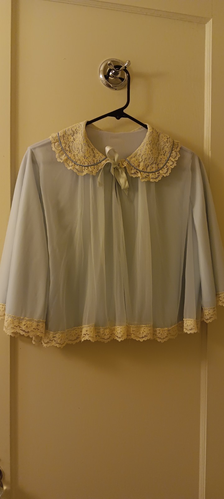 Coquette Vintage Sheer Blue Lingerie Bed Capelet Baby Blue Lace Trim