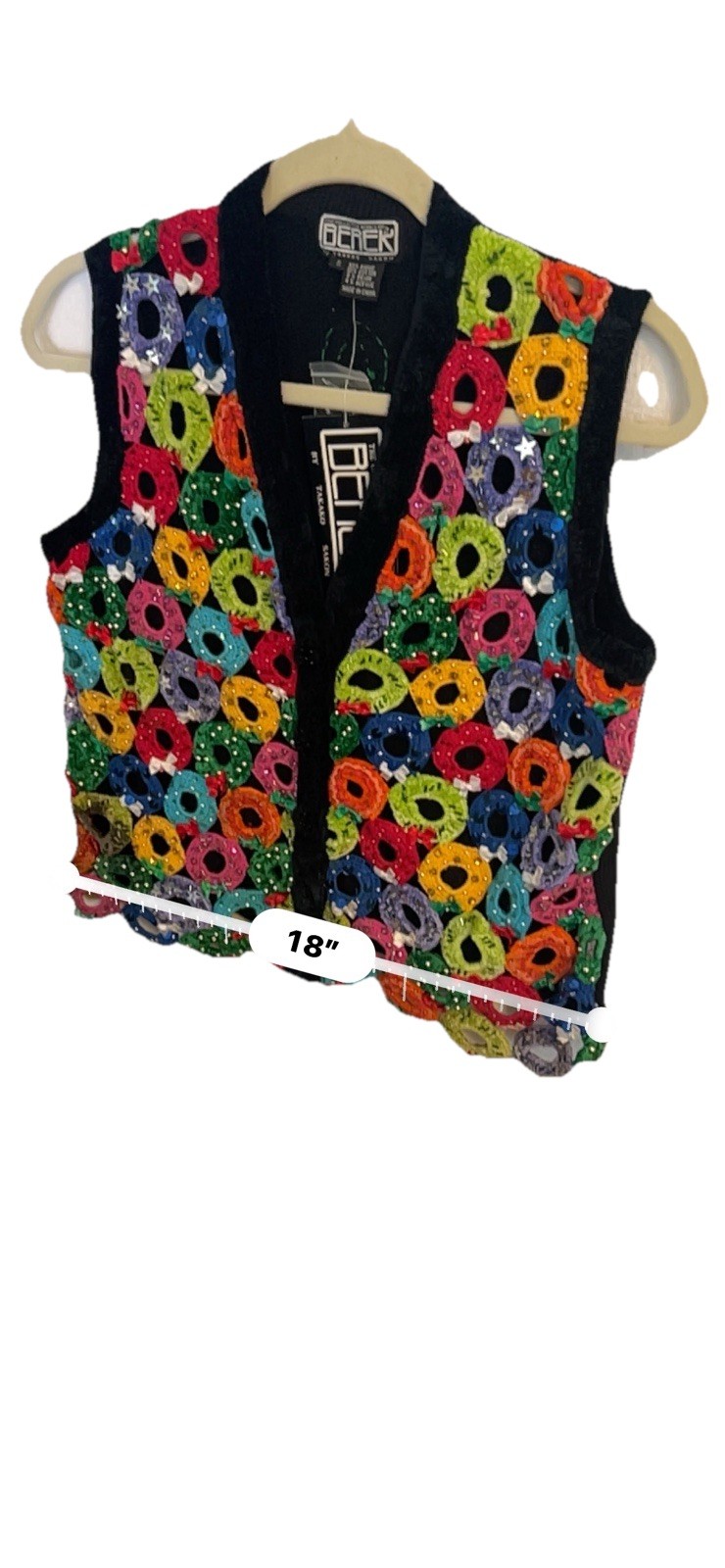 New Vintage Berek Holiday Christmas Vest Embellished Sparkly Wreaths Bows S