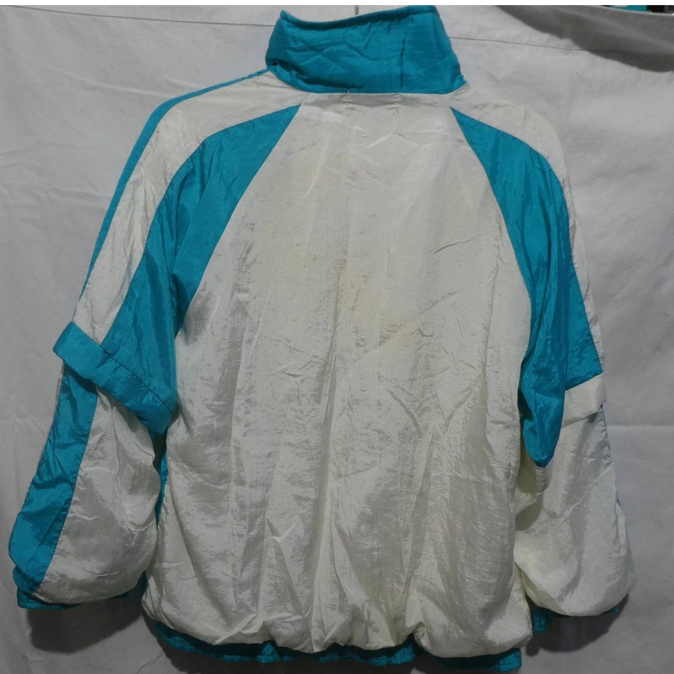 Traxton Windbreaker Jacket Womens Small Teal White 90s Vintage Colorblock Zip Up