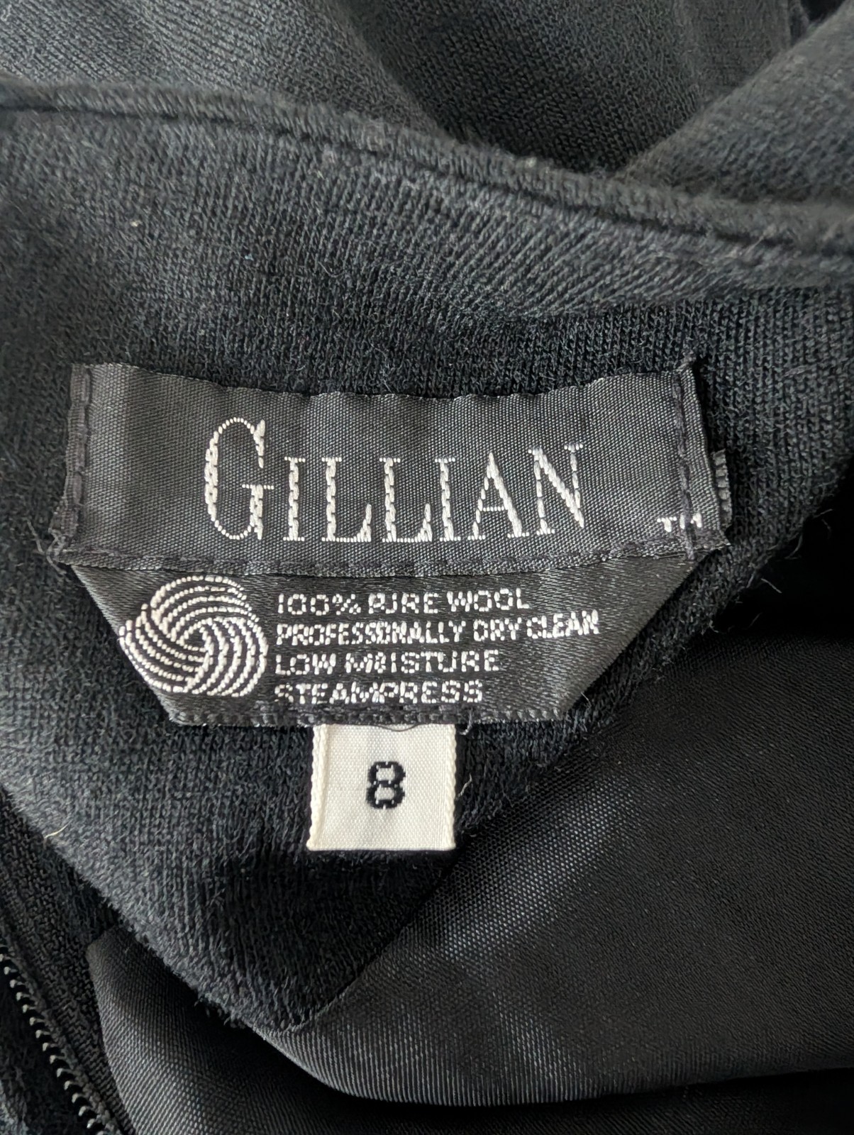 Vintage Gillian Black Wool Sheath Dress Size 8 Shoulder Pads Long Sleeve