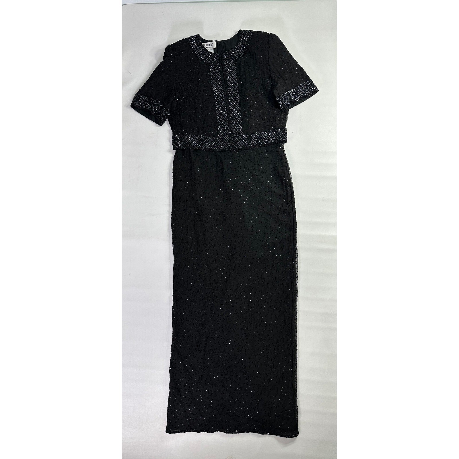 Brilliante by JA Black 100% Silk Beaded Maxi Dress Vintage 90s Formal Gown Sz M