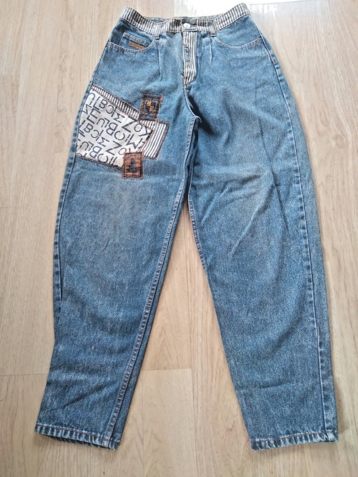 80s Vintage Kozmic Blues Acid Wash Patchwork Jeans 29 Small