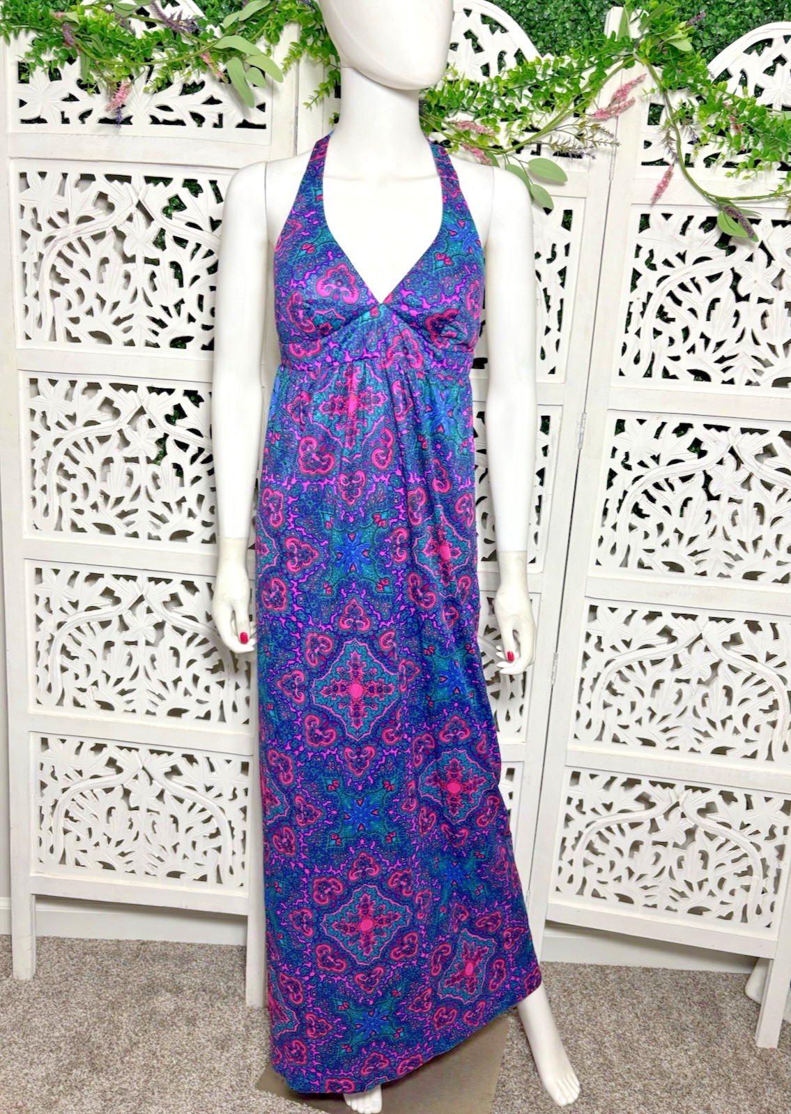 Vintage High Tide Of California Women’s Halter Print Maxi Dress Size Small