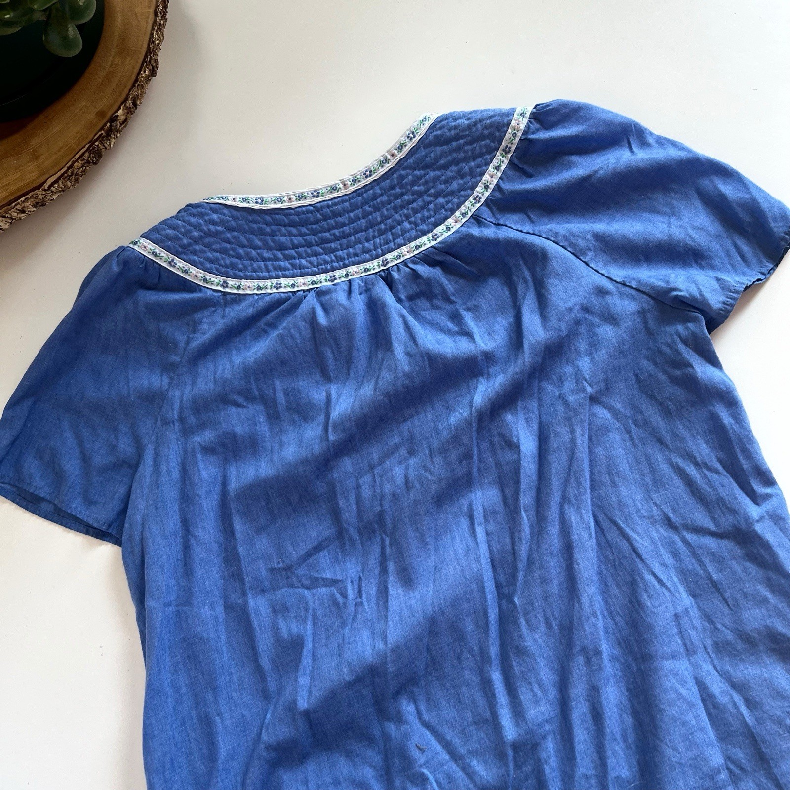 Vintage Go Softly Blue Cat Embroidered Patio Dress | Medium