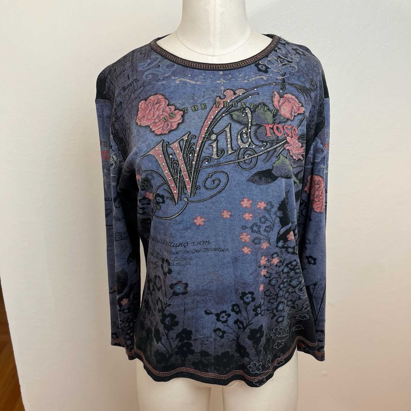Y2K Wild Rose Fairy Longsleeve T Shirt Bedazzled stoned Dressbarn