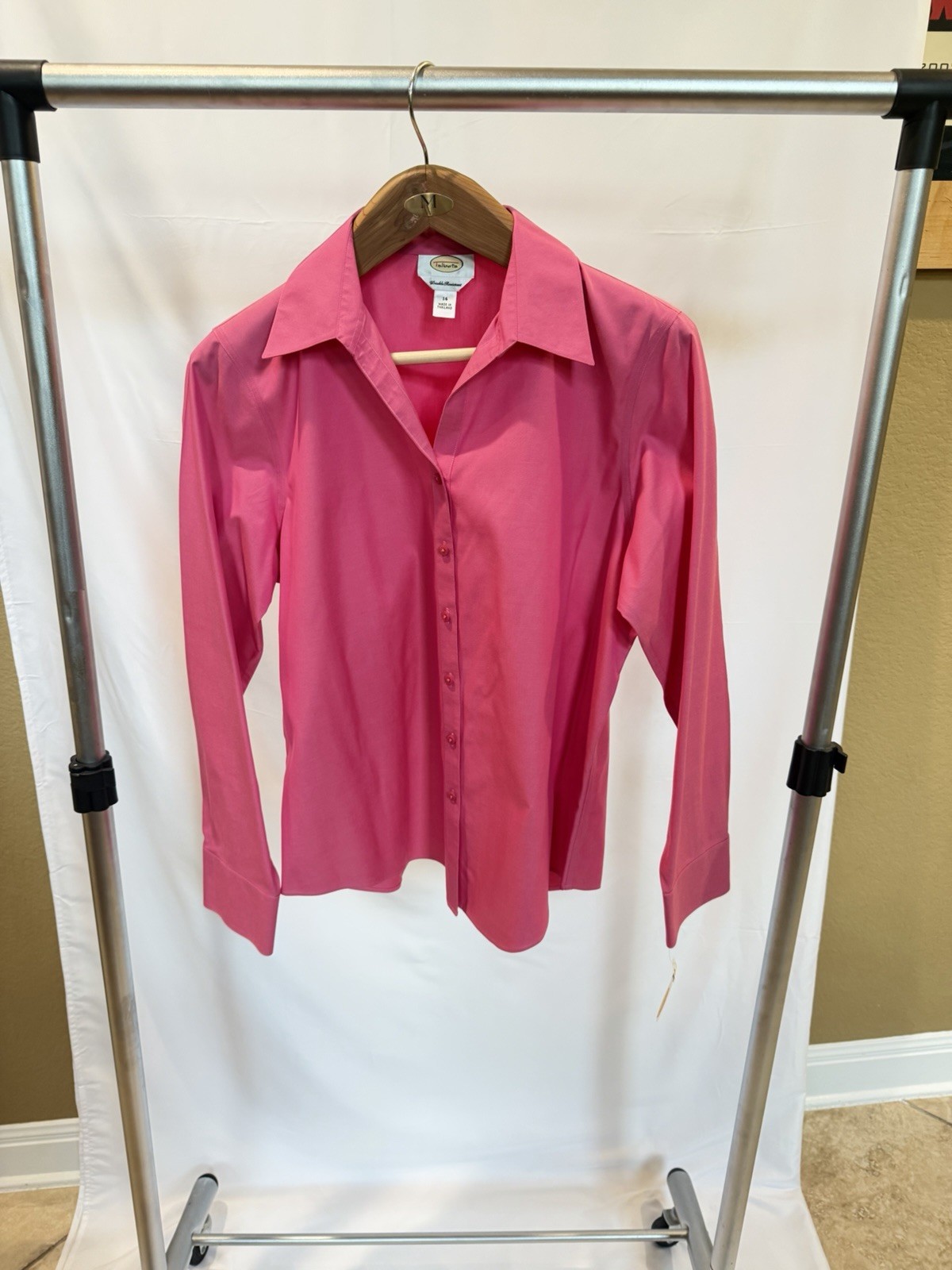 Talbots Vintage Collated Pink Button Closure Long Sleeve Blouse Size 14