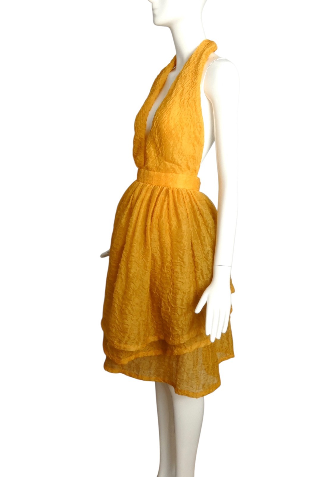 PIERRE CARDIN BOUTIQUE- 1996 Yellow Textured Organza Halter Dress, Size-4