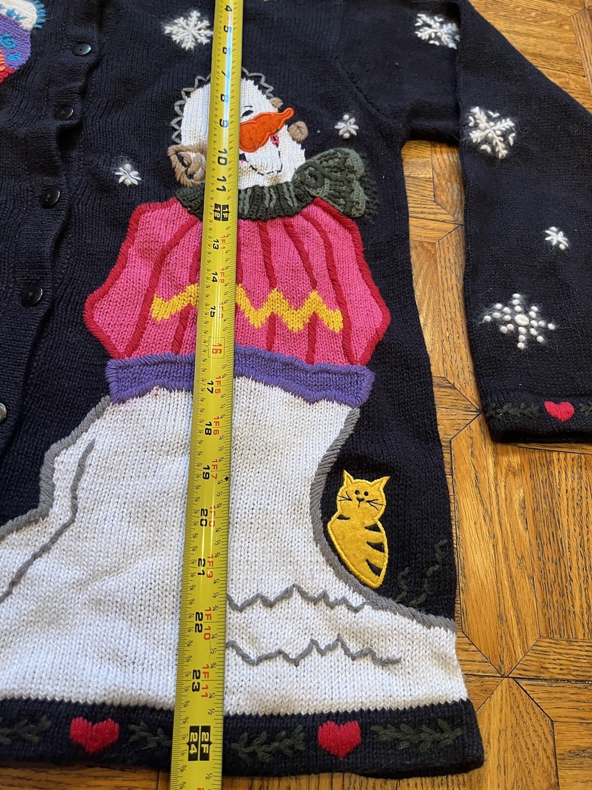 Vintage Quacker Factory S Snowman Peeking Cat Cardigan Sweater Christmas Holiday