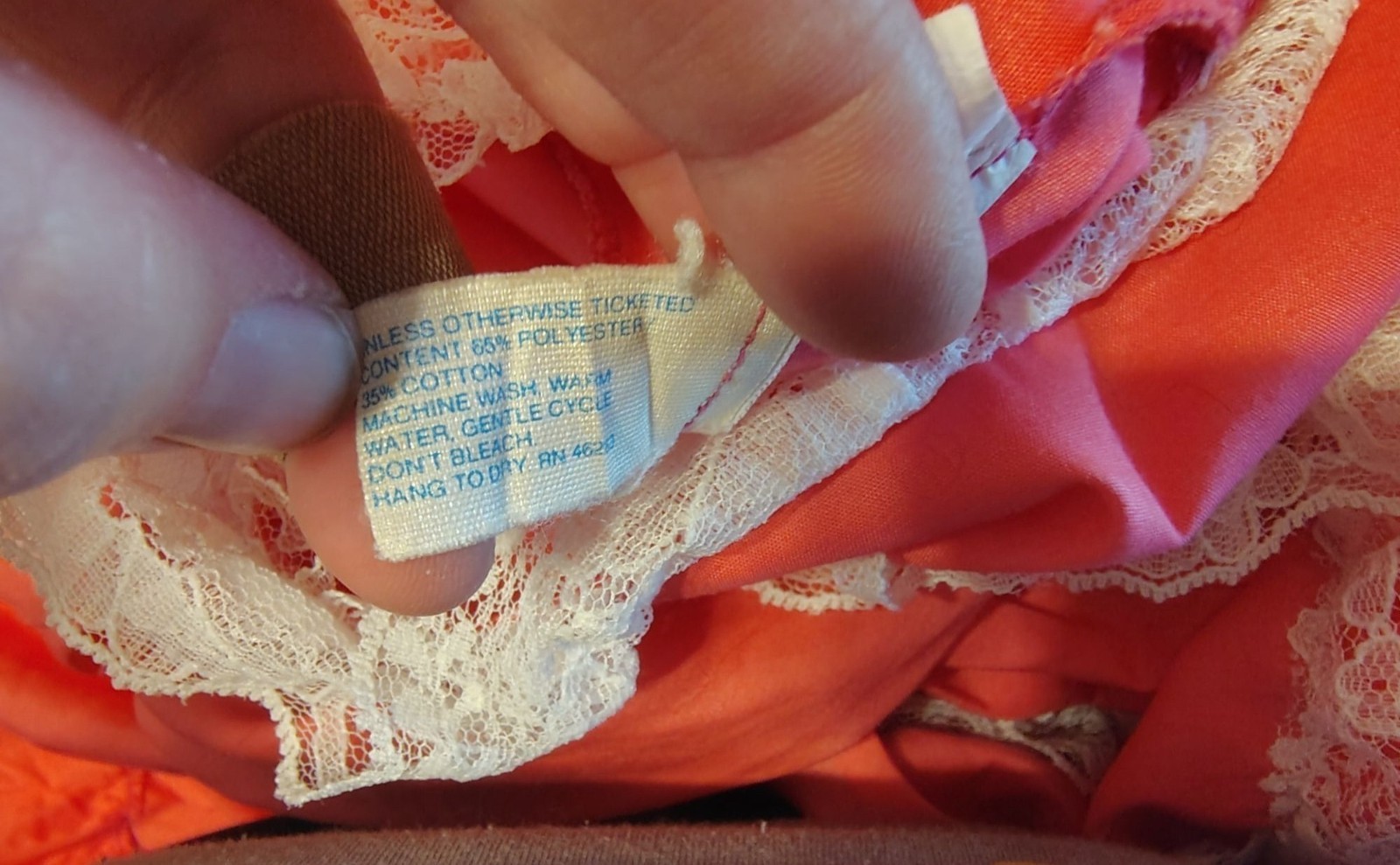 Vintage Pete Bettina Size 10 Salmon Pink Square Dancing Dress, White Lace