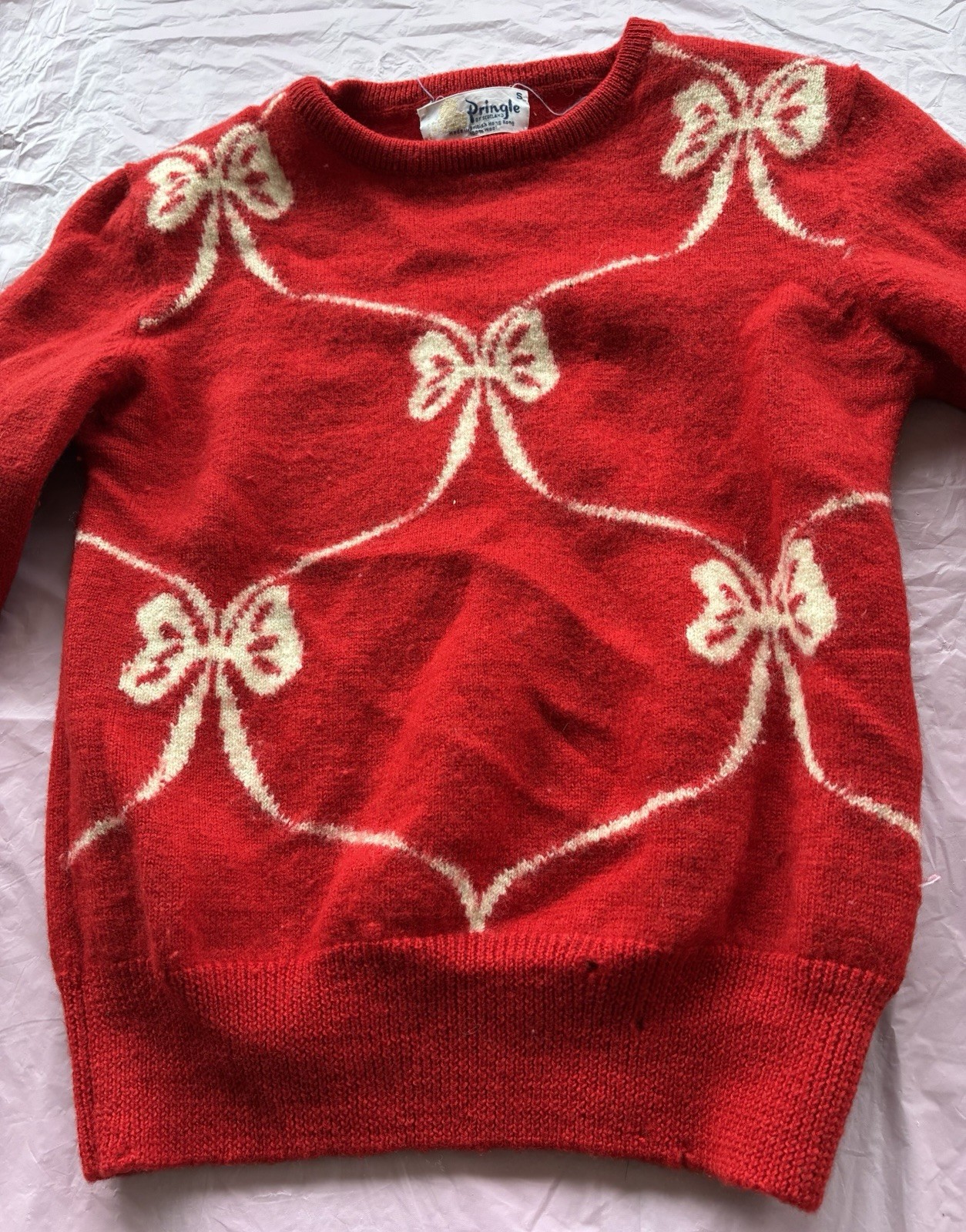 Pringle of Scotland Vintage Sweater Retro Red Wool Knit Crewneck Pullover Sz S