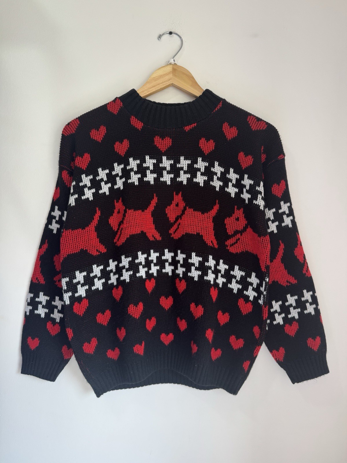 Vintage 80s Adele Knitwear Scottie Dog Heart Cottage Core Women’s Sweater Small