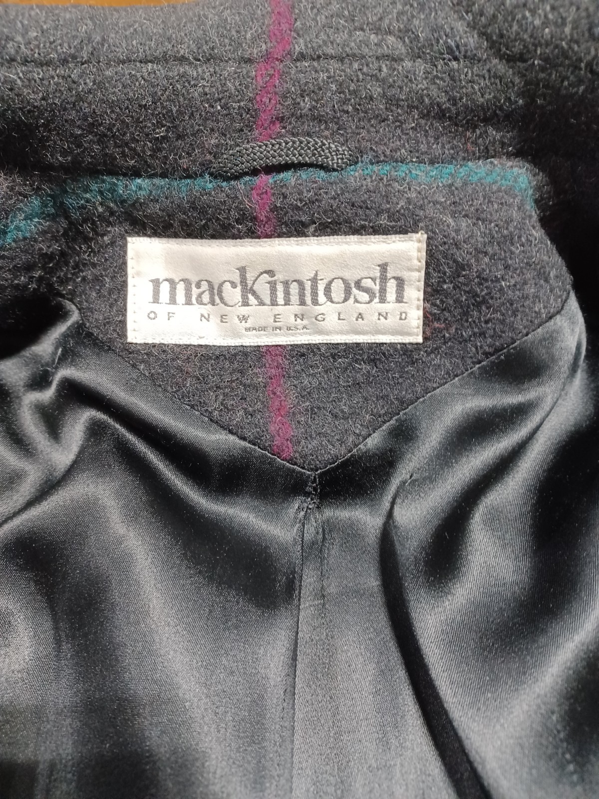 Vintage 1980s Mackintosh New England Plaid Wool Ladies Trench Style Lined Coat