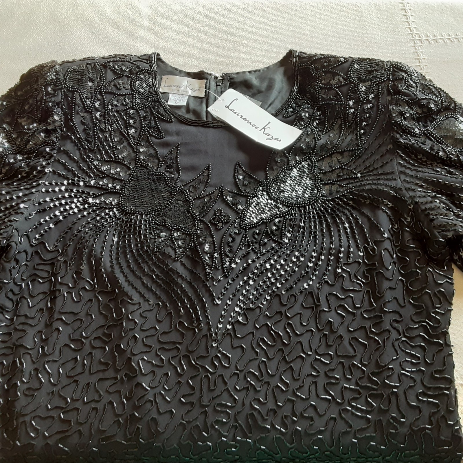 Laurence Kazar Black Beaded Formal V’ed Hem Top 1X (RUNS Small) New Vintage