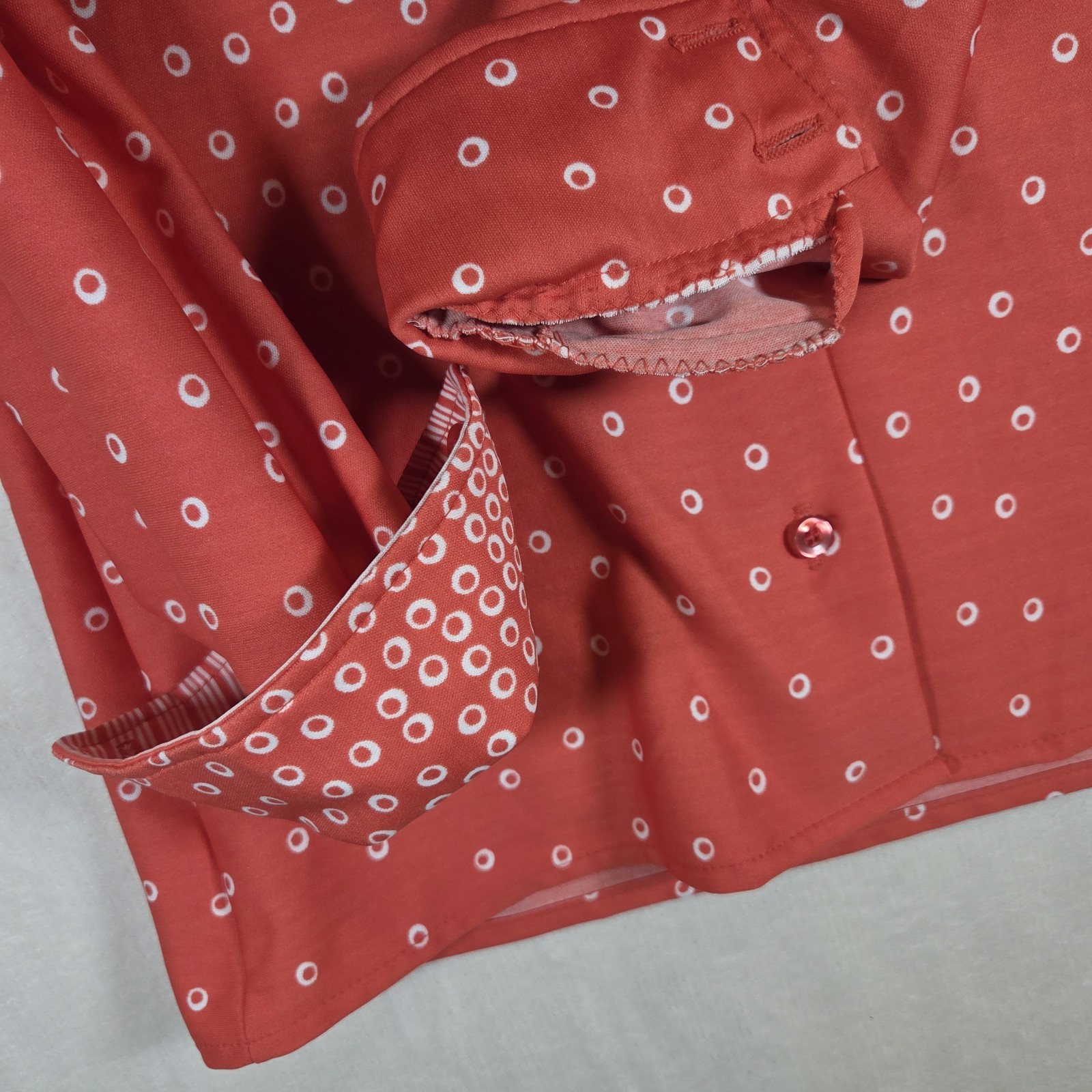 VTG 70s Jantzen Geometric Dots & Stripes Shirt Womens 8 Orange Polyester Disco