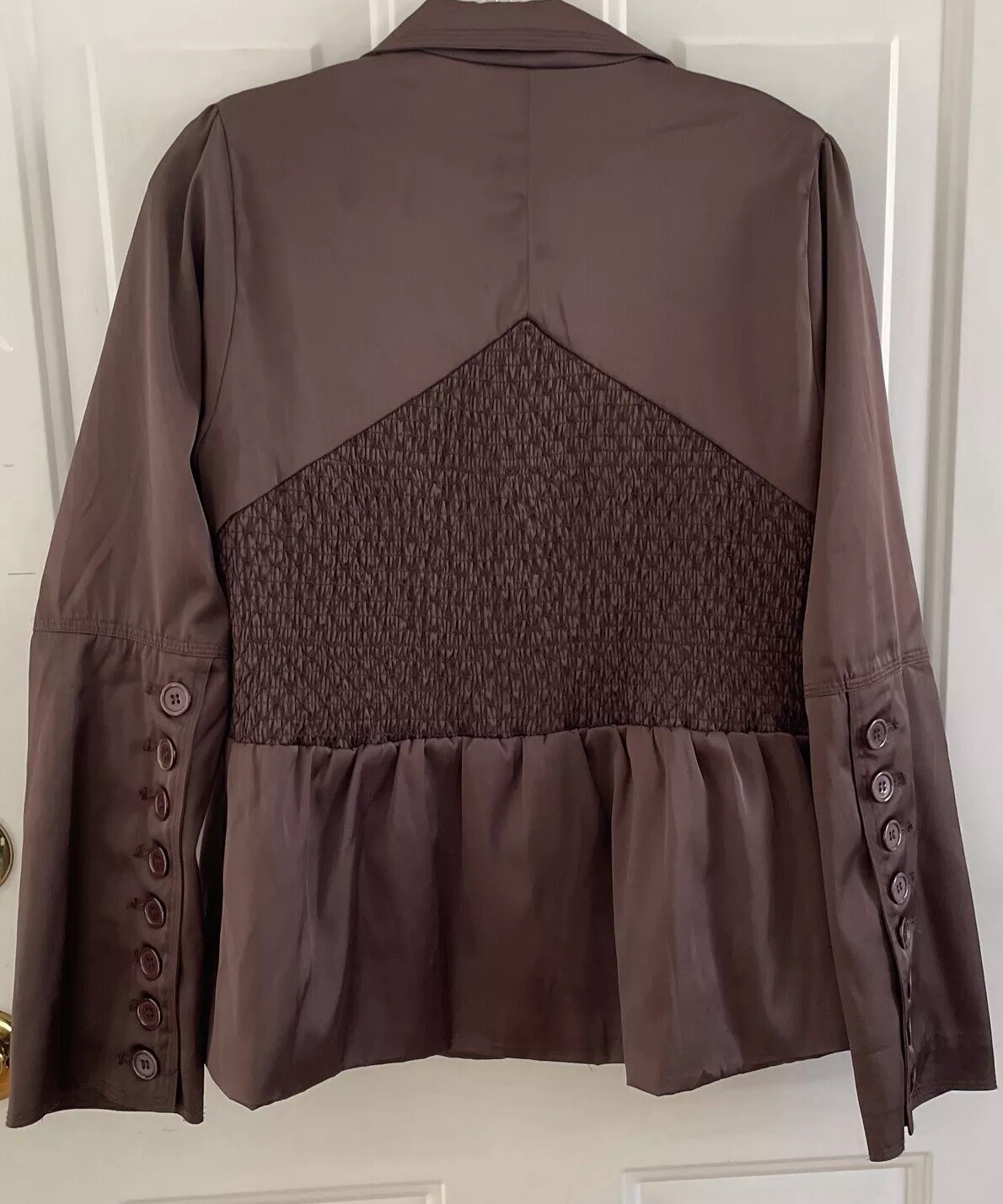 Vtg Women Zoompy Brown Career Jacket Size Medium Smocking Multi Buttons Preowned