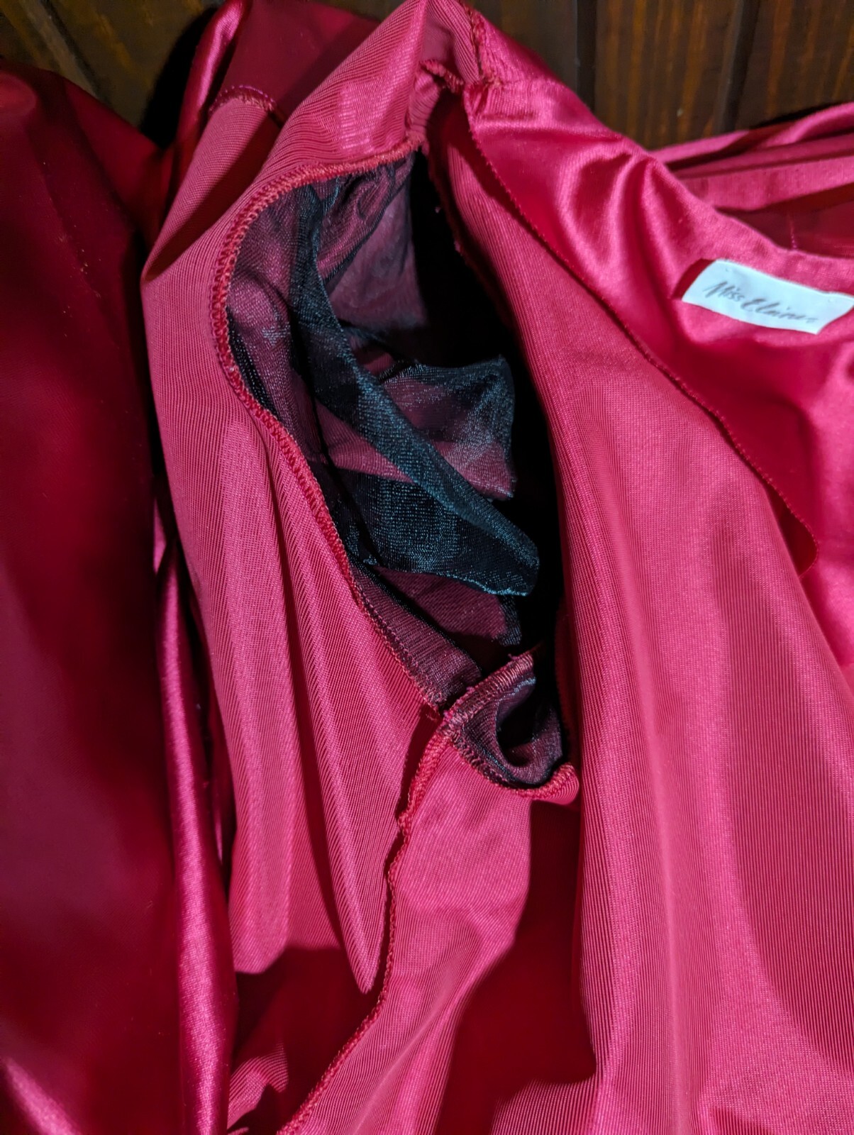 MISS ELAINE VTG 80Ss Rose Pink Satin Long Robe Puffy Sleeves Wrap Belt MED