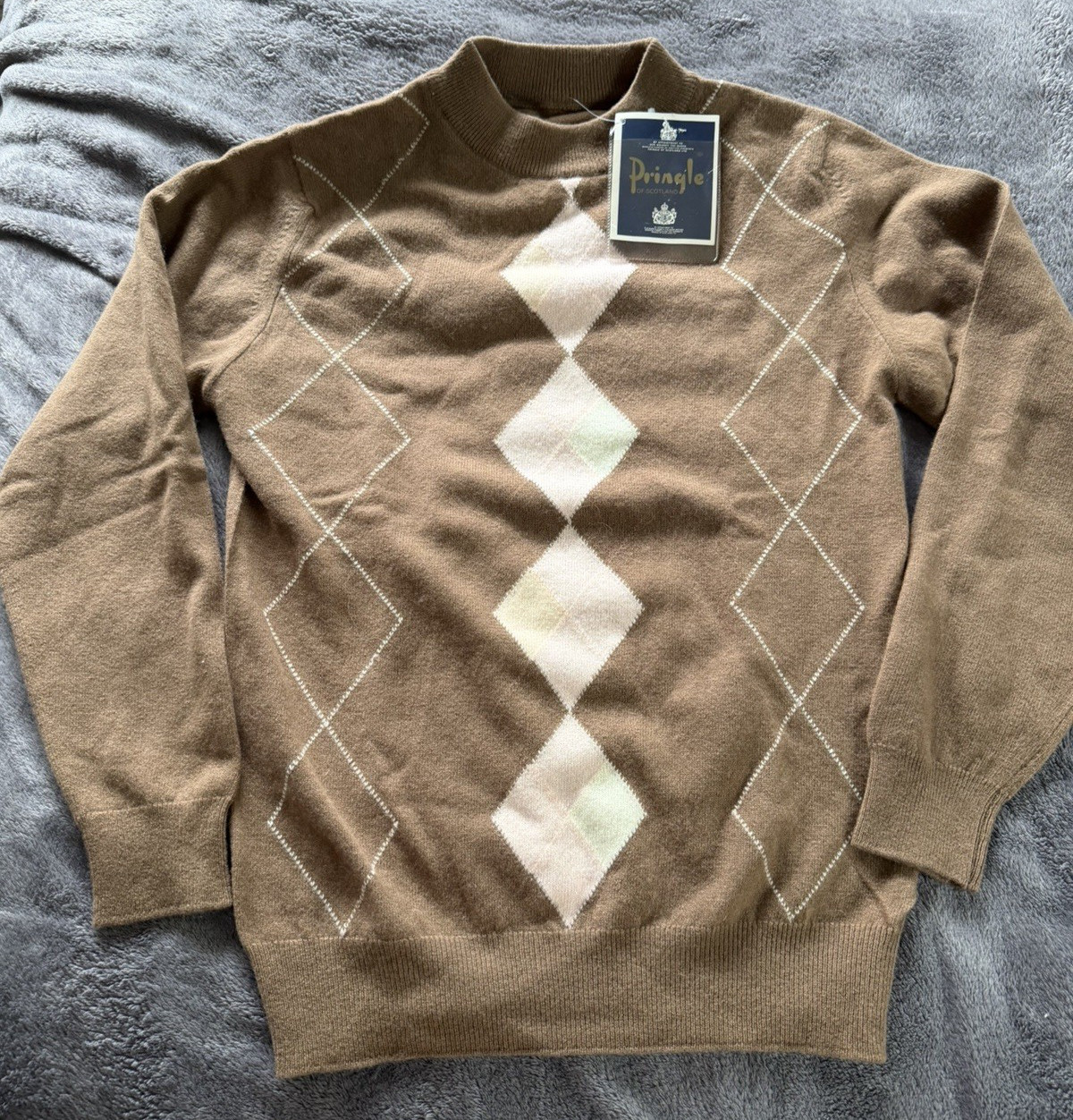 NWT Vintage Pringle of Scotland Argyle Sweater Size S Brown Pink 100% Lambswool