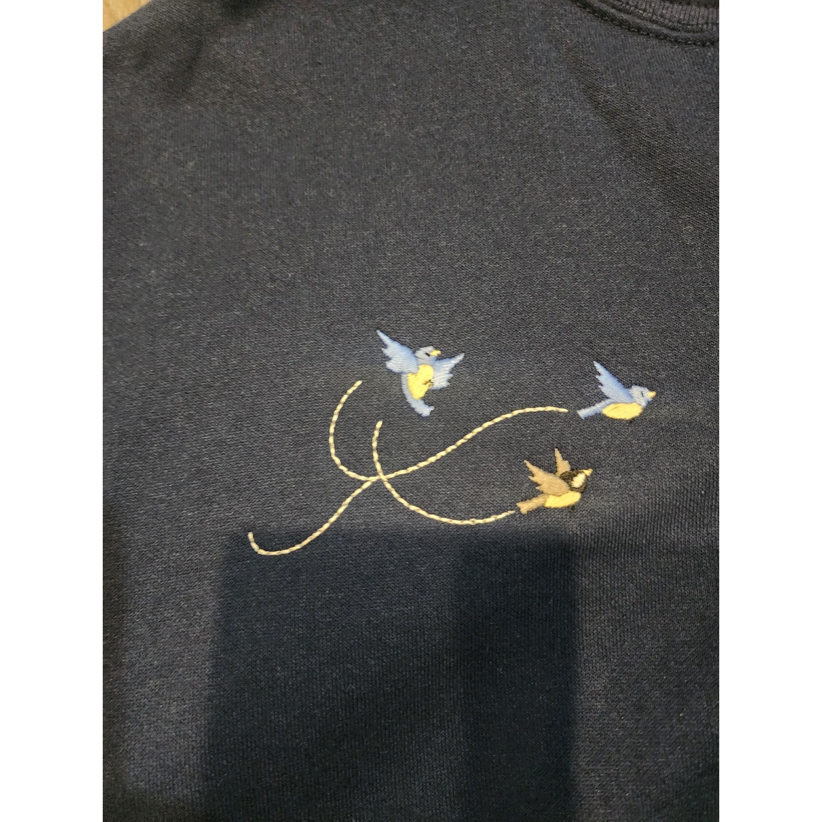 Top Stitch Morning Sun Vintage 80s Bird Embroidered Cardigan Sweatshirt Navy M