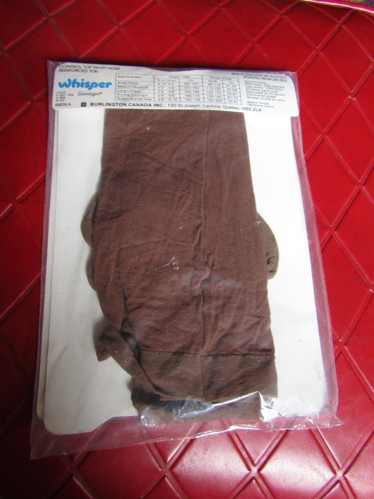 WHISPER Vintage MAPLE Nylon PANTYHOSE – Size EXTRA LONG – 135 to 160 lbs- 1980’s