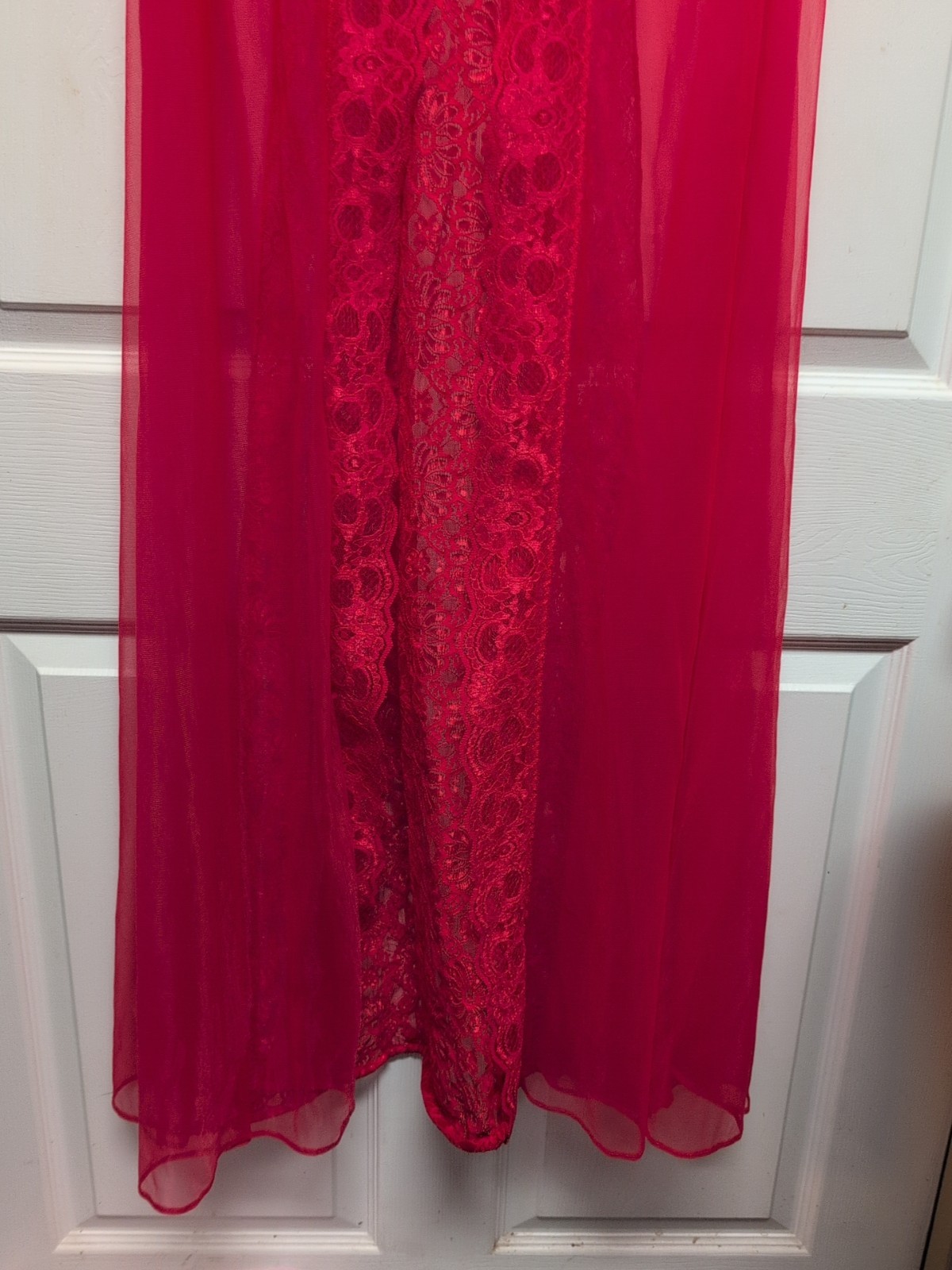 Vintage Lacey Sexy Longline Red V-Neck CoverUp Romantic Women’s 38