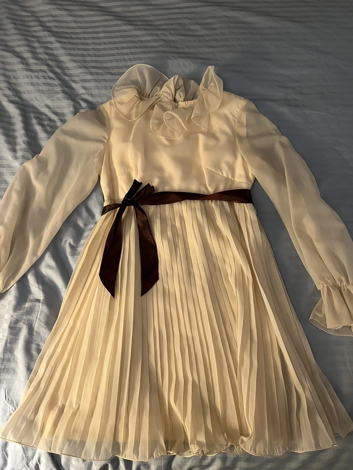 Vintage 60s Petites By Suzy New York Cream Chiffon Baby Doll Dress Size Small