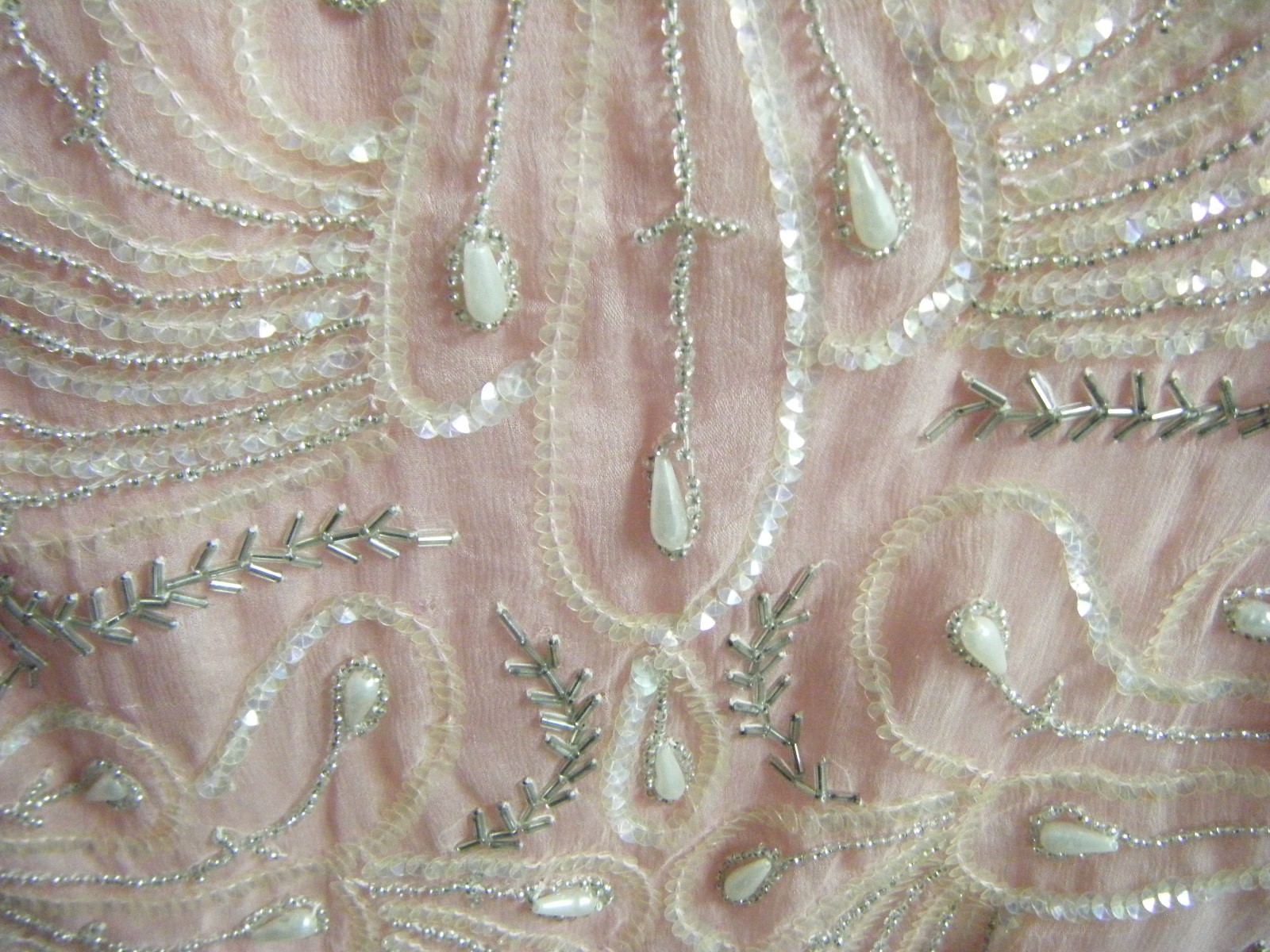 STAR LIGHT CITY Vtg 80s Pink Heavy Peacock Pearl Beaded Silk Dress-Bust 40/M