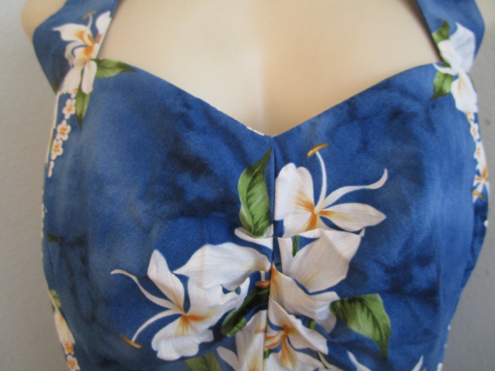Vintage Jade Fashions 80’s Hawaiian Style Blue Floral Midi Dress Size L
