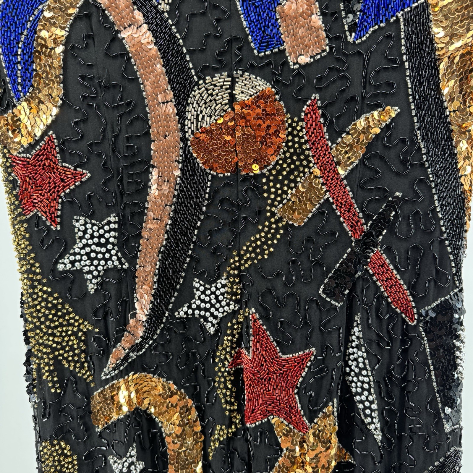 Night Line Laurence Kazar Beaded Sequin Dress 12 VTG 80’s Silk Celestial Art