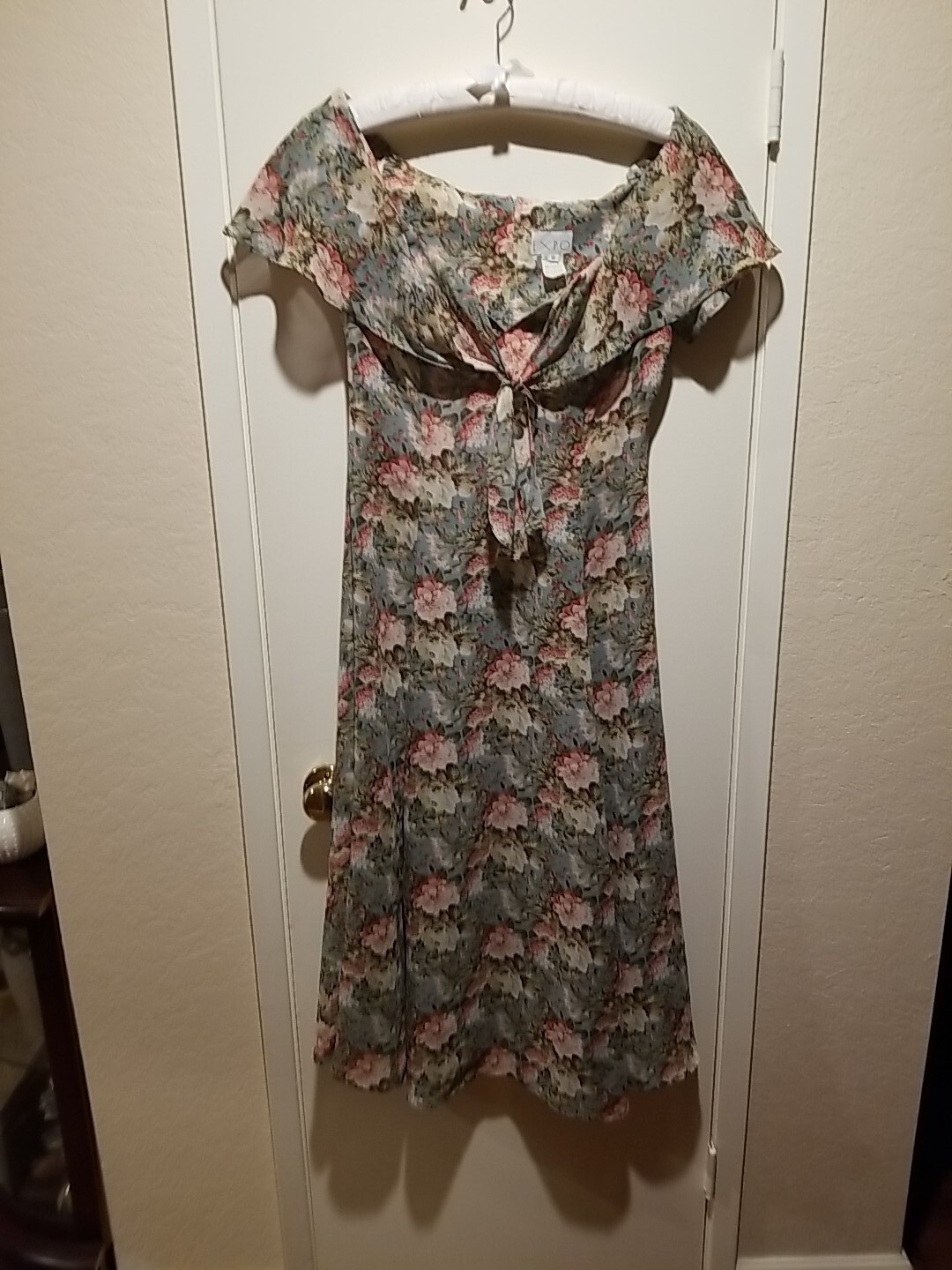 VTG Expo Floral Cottagecore Tea Party Dress Floral Size 8 Midi Sage Green Ivory