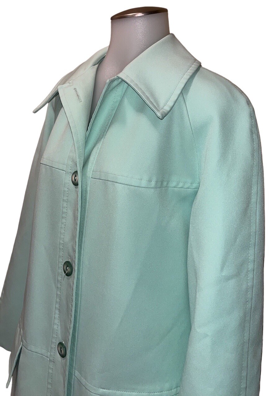 Vtg 60s NPC Fashions Light Green Trench Coat~Great Buttons~Retro~MCM Spring