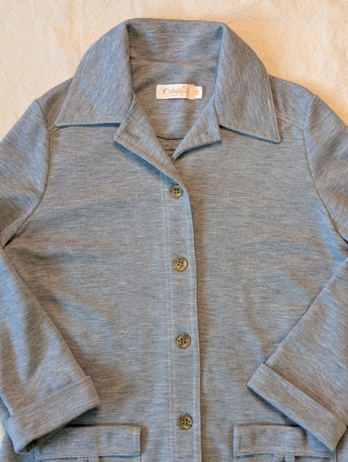 Catalina California Vintage 60s 70s Women’s Gray Knit Chore Shacket Size 14 USA
