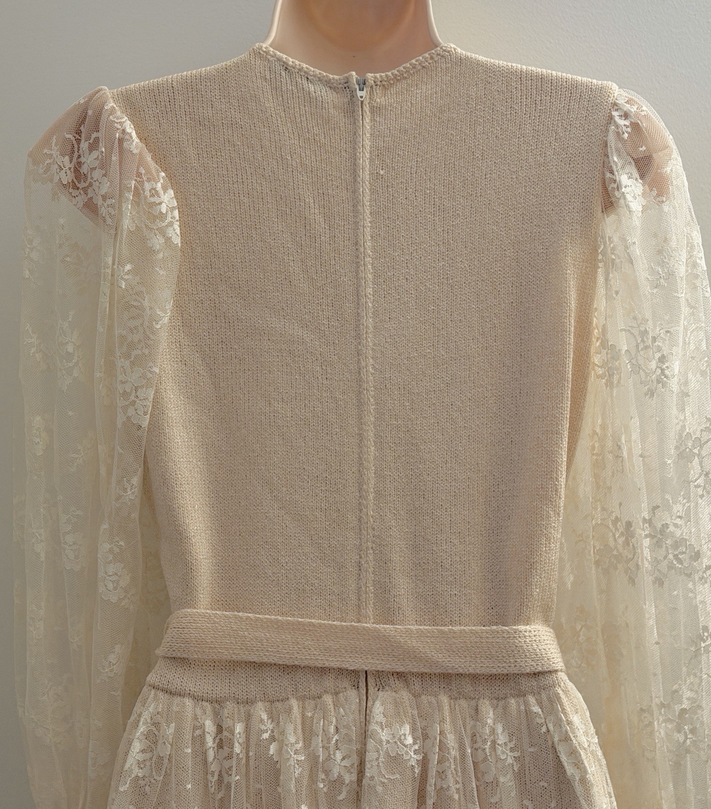 PAT SANDLER FOR WELLMORE VINTAGE PINK SANTANA KNIT IVORY LACE DRESS 8 MEDIUM M