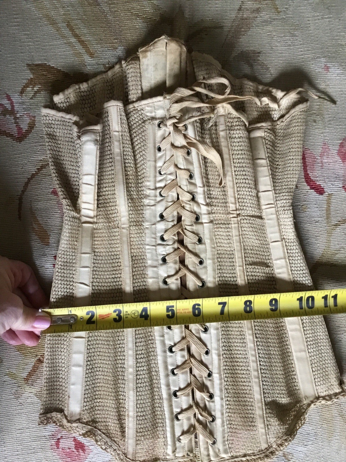Antique Victorian Summer Mesh Corset Ecru Lace Up Back Imperfectly Perfect!!!