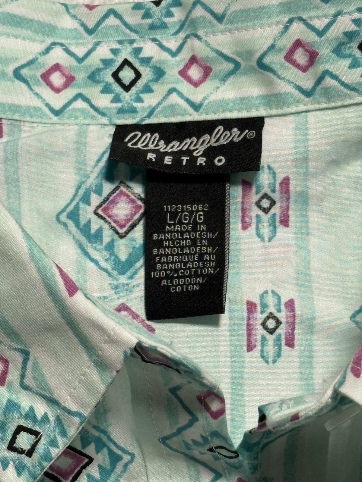 Wrangler Retro Women’s L western Pearl Snap Shirt Aztec Turquoise Southwestern