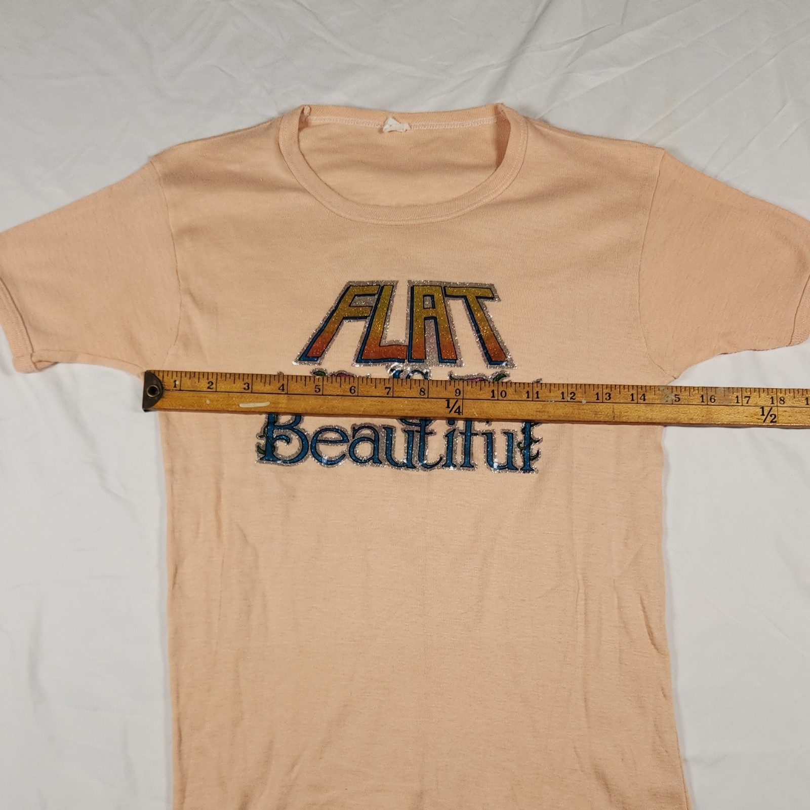 VTG 70s Flat Is Beautiful Sex Symbol Iron On Graphic T Shirt Women S Baby Tee