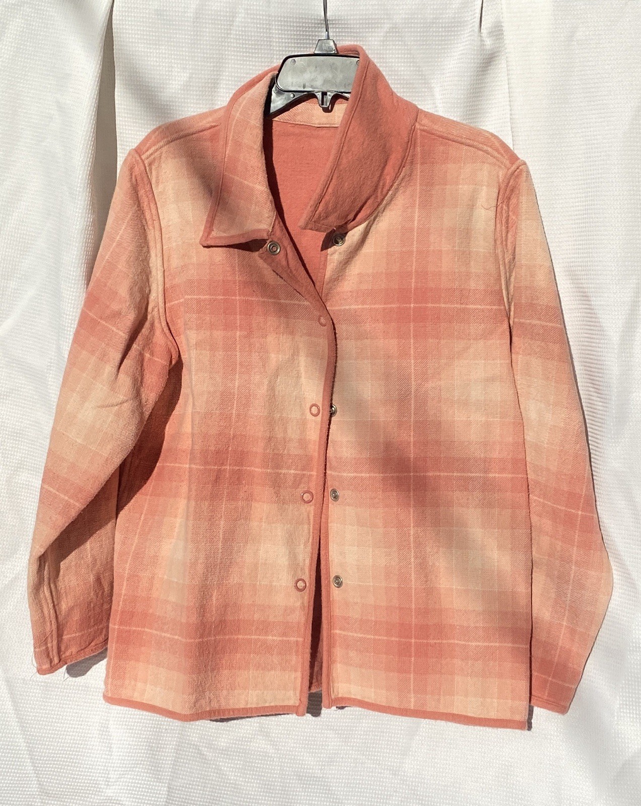 Pink Flannel Plaid Jacket Chore Coat Vintage Reversible Snap Closure