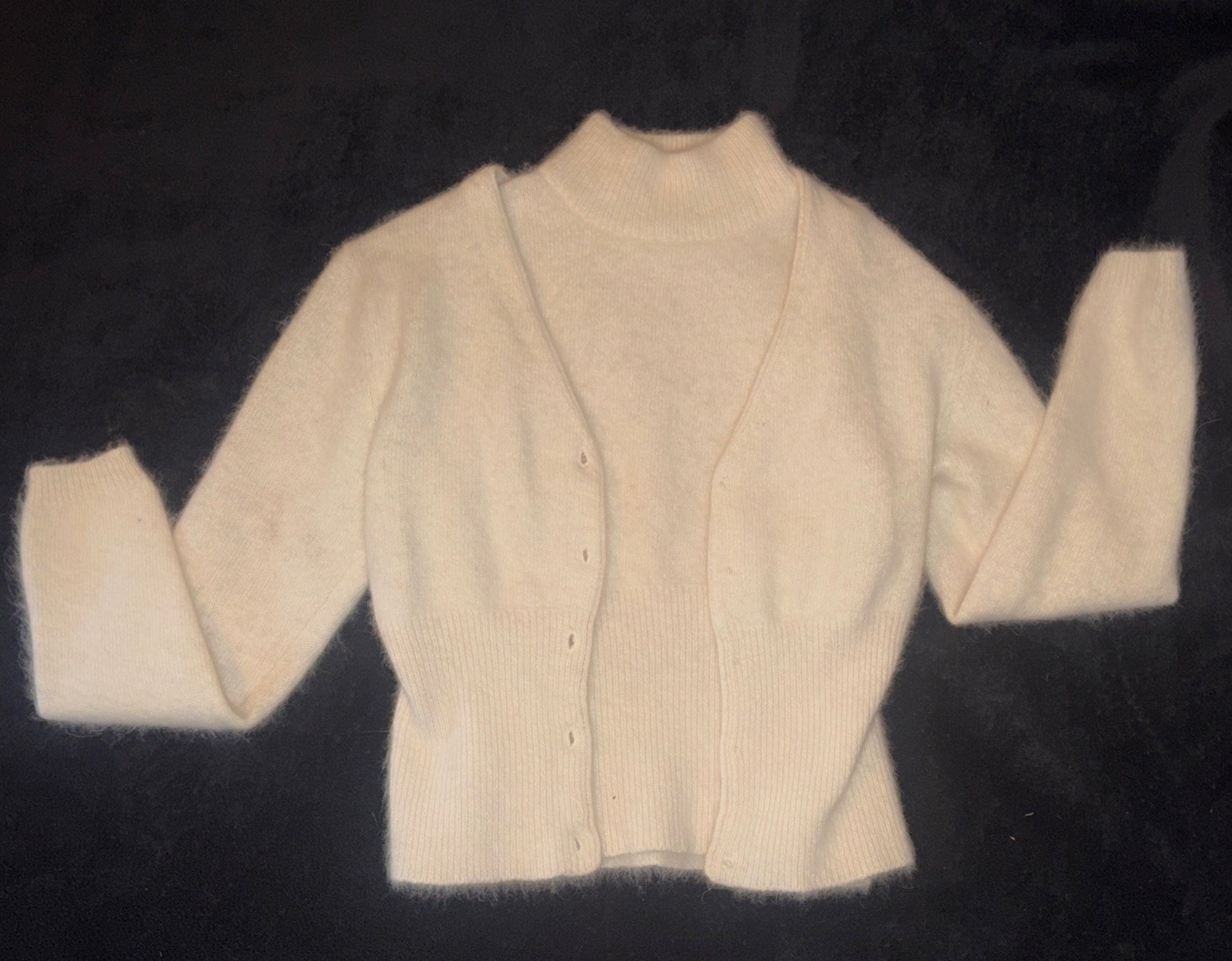 VTG 80s CIGNAL Angora Blend Cardigan & Top Set Made Hong Kong S/M Rabbit Hair
