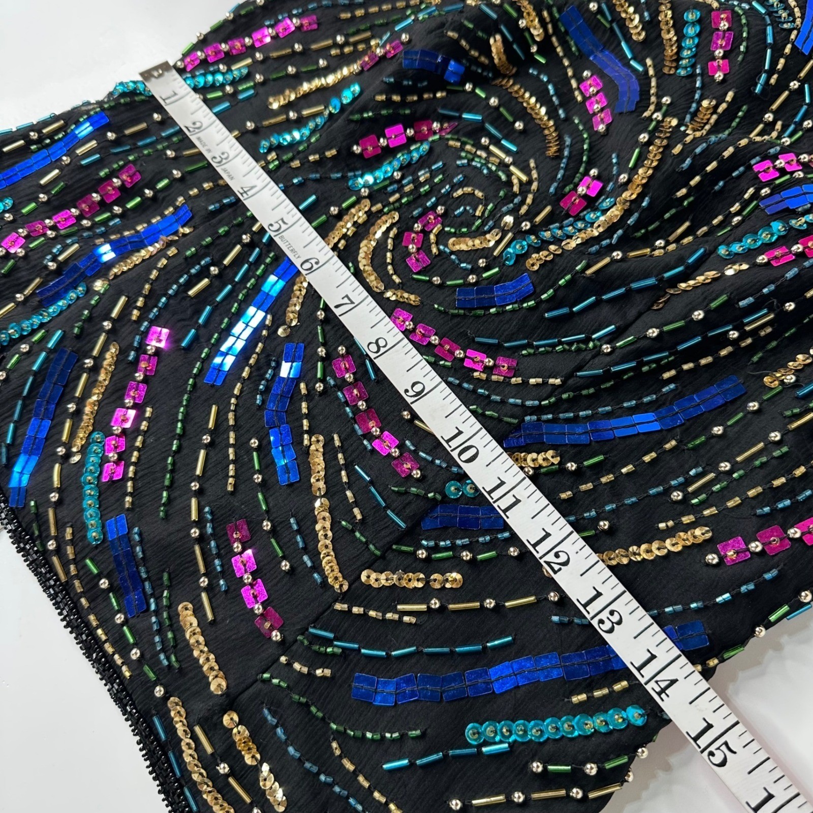 Laurence Kazar Black Silk Beaded Sequin Swirl Sleeveless Top Vintage Glam Sz M