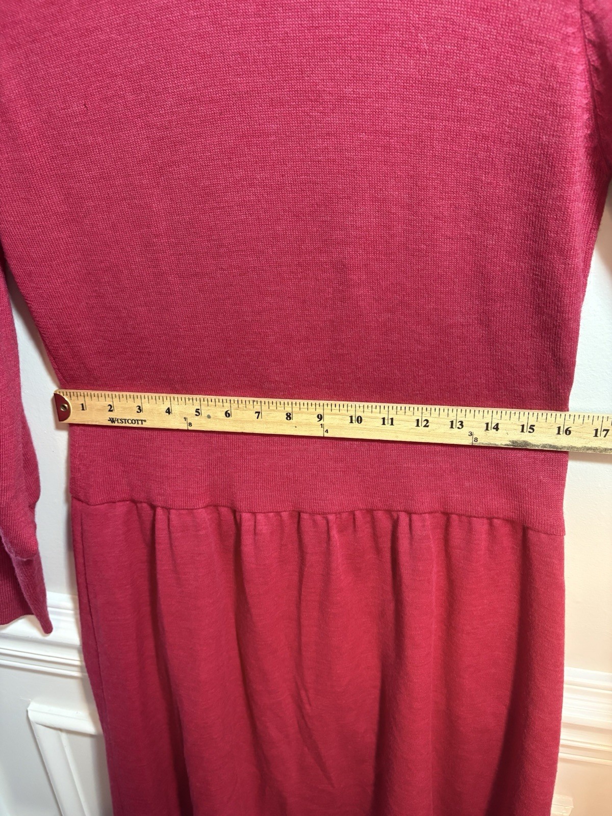 Vintage Ciao Ltd 100% Pure Wool Sweater Dress Pink Red Lined Puff Sleeve 80s